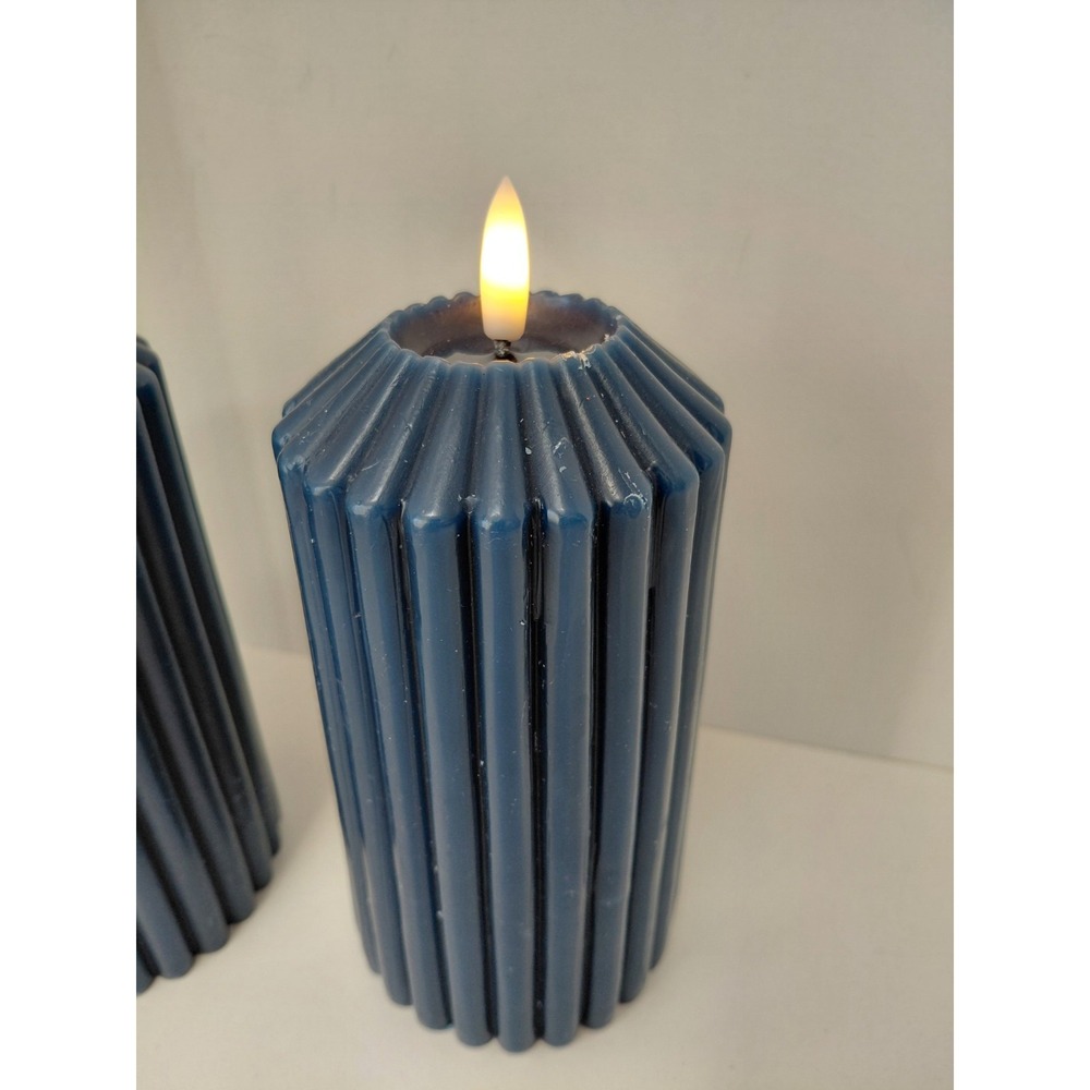 SET of 2 Ashland Wax LED Candles Warm White Flickering Flame 6" Blue NEW - Picture 2 of 5